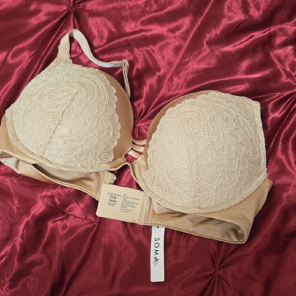 Soma Beige Lace-Overlay T-Shirt Bra